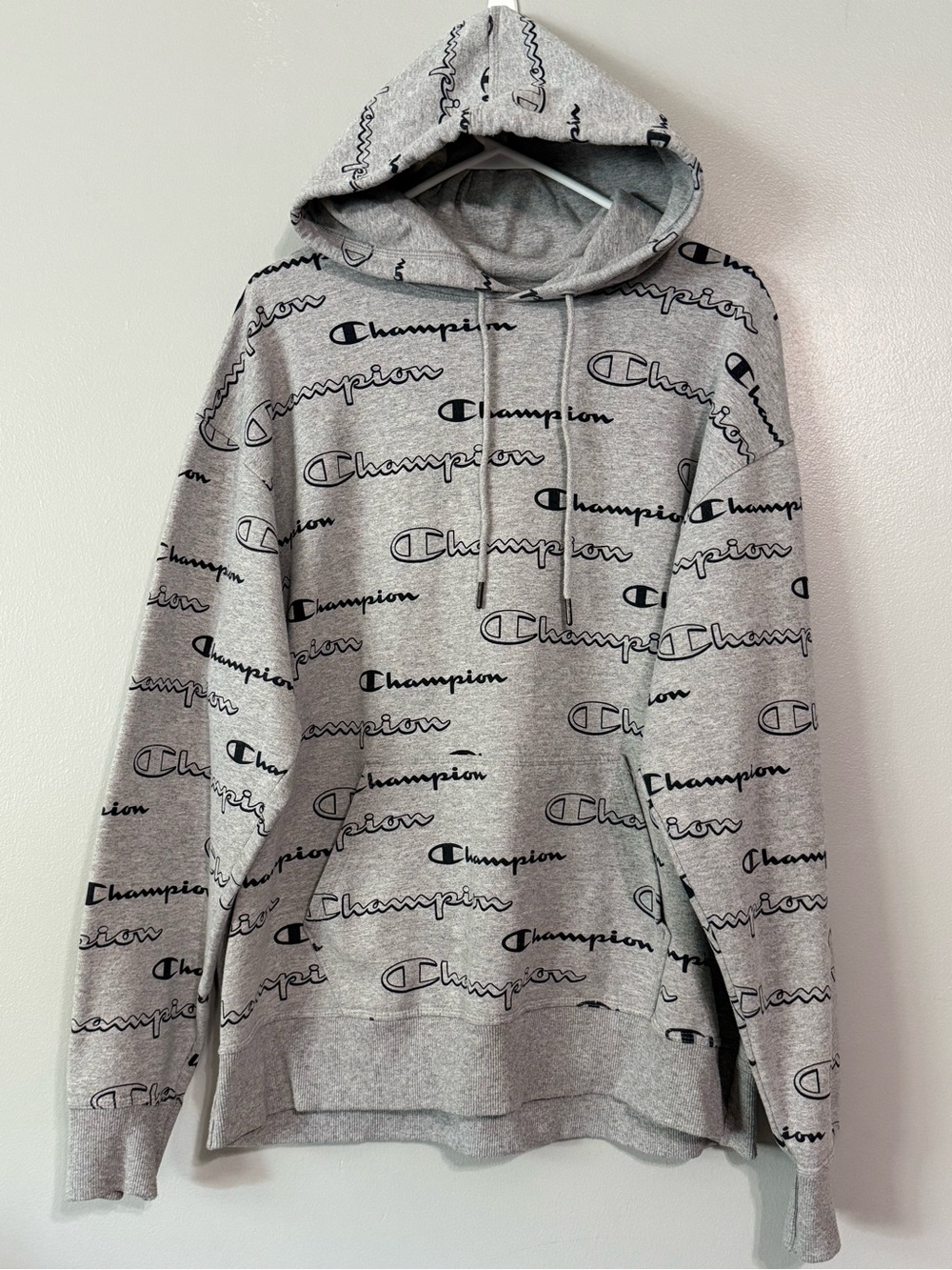 Champion Men’s XL Gray All-Over Logo Hoodie - Gray 631B9